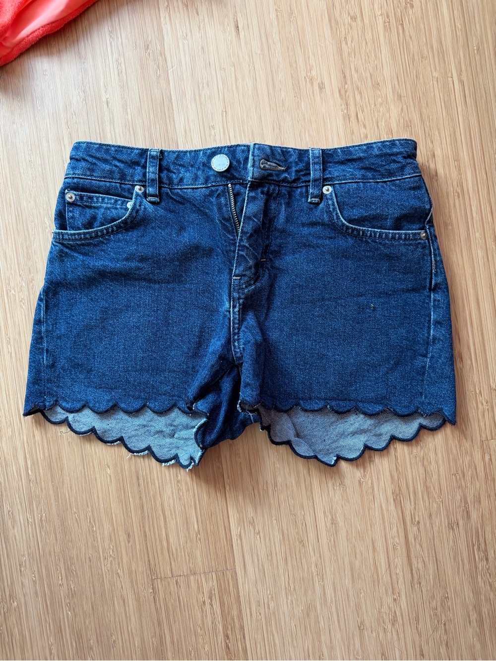 Maje Dark Blue Scalloped Hem Denim Jean Shorts